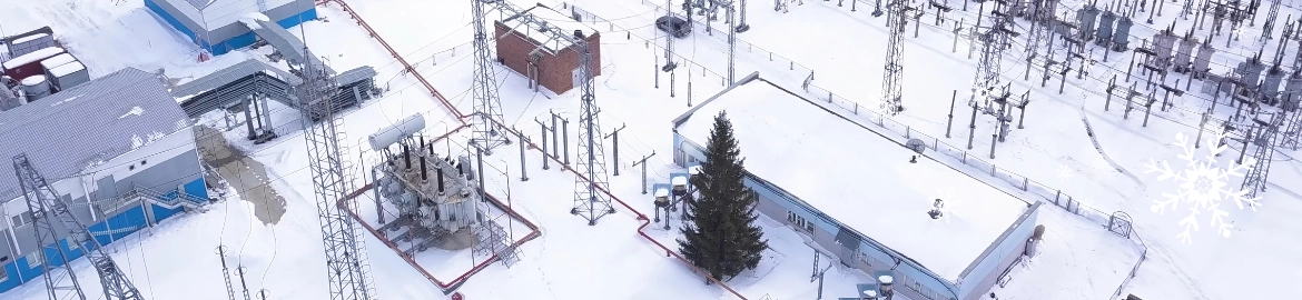 A substation at winter covered in snow